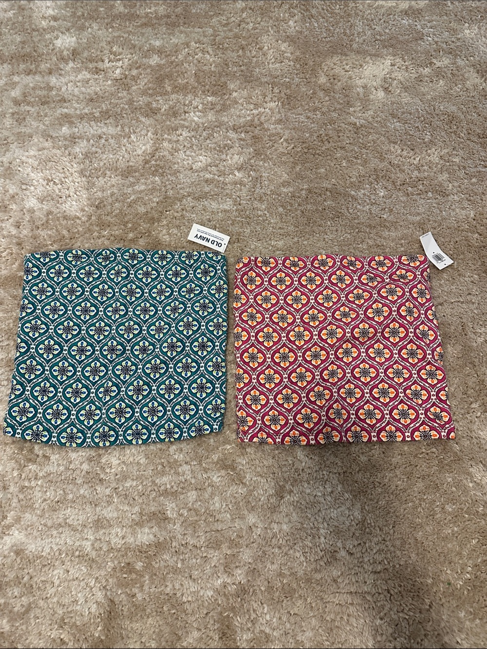 Old Navy Teal and Pink Tile Print Fitted Tube Tops